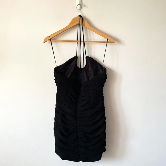 Zara  Halter Ruched Mini Dress Black Blogger Fav Sz L NWT - Picture 7 of 11
